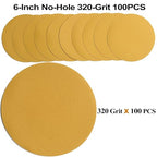 6-Inch No-Hole Hook and Loop Sanding Discs 320-Grit, Random Orbital Sandpaper for Automotive and Woodworking, 100-Pack