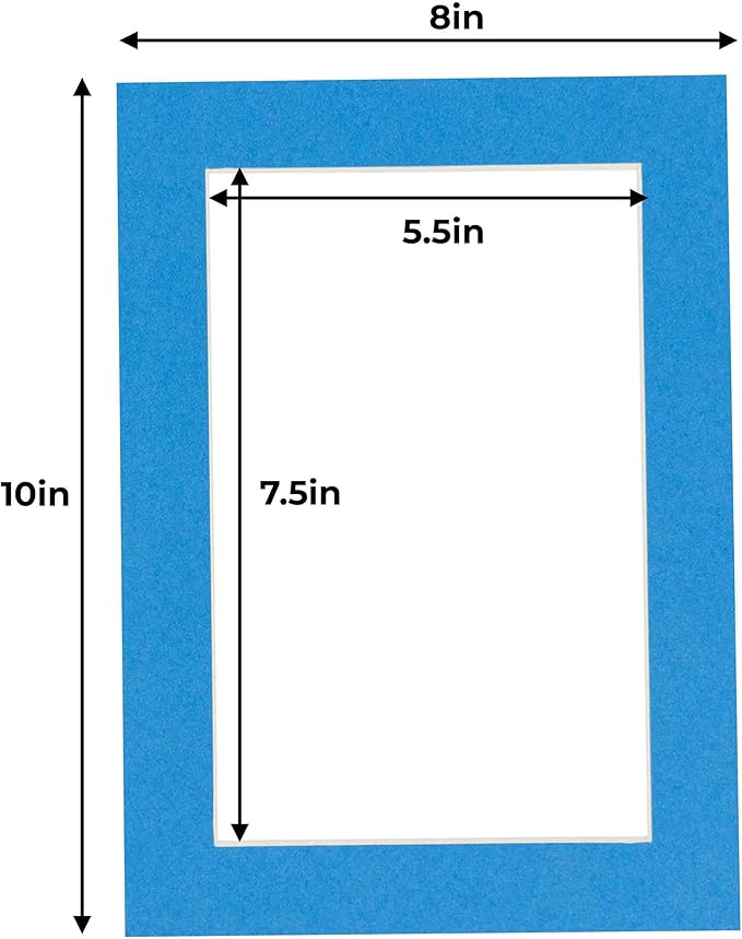 6x8 Mat for 8x10 Frame - Precut Mat Board Acid-Free Show Kit with Backing Board, and Clear Bags Bay Blue 6x8 Photo Matte Made to Fit a 8x10 Picture Frame Matboard for Framing, Pack of 25 Mats