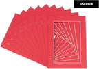 5x7 Mat for 8.5x11 Frame - Precut Mat Board Acid-Free Show Kit with Backing Board, and Clear Bags Deep Red 5x7 Photo Matte Made to Fit a 8.5x11 Picture Frame Matboard for Framing, Pack of 100 Mats