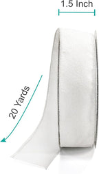 CT CRAFT LLC Glitter Wired Ribbon 1.5" x 20 Yards White for Christmas Home Decor Bow Gift Wrapping DIY Crafts Wreath