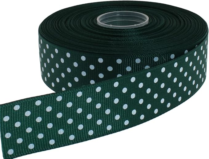 Polka Dot Grosgrain Ribbon 25 Yard Each Roll 100% Polyester (1", Dark Green)
