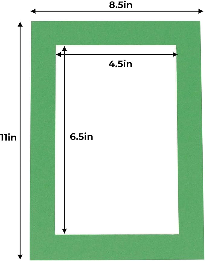 5x7 Mat for 8.5x11 Frame - Precut Mat Board Acid-Free Bright Green 5x7 Photo Matte For a 8.5x11 Picture Frame, Premium Matboard for Family Photos, Show Kits, Art, Picture Framing, Pack of 10 Mats