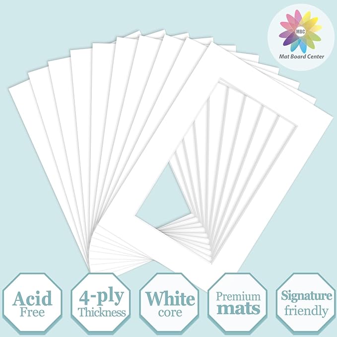 MBC MAT BOARD CENTER, 10 Pack 4x6 for 3x5 White Picture Mats Frame Mattes, Bevel Cut, Acid Free, 4-ply Thickness
