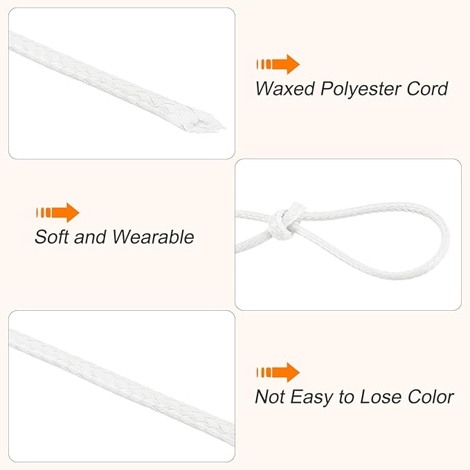 MECCANIXITY Waxed Cord 0.8mm Waxed Polyester Cord 175 Yard Wax String for Bracelet Making,Necklaces, Beading,Jewelry Making and DIY Crafts(White)