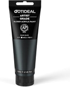 GOTIDEAL Metallic Acrylic Paint Pearl Black Tubes(120ml, 4.1 oz) Non Toxic Non Fading,Rich Pigments for Painters, Adults & Kids, Ideal for Canvas Wood Clay Fabric Ceramic Craft Supplies (Pearl Black)