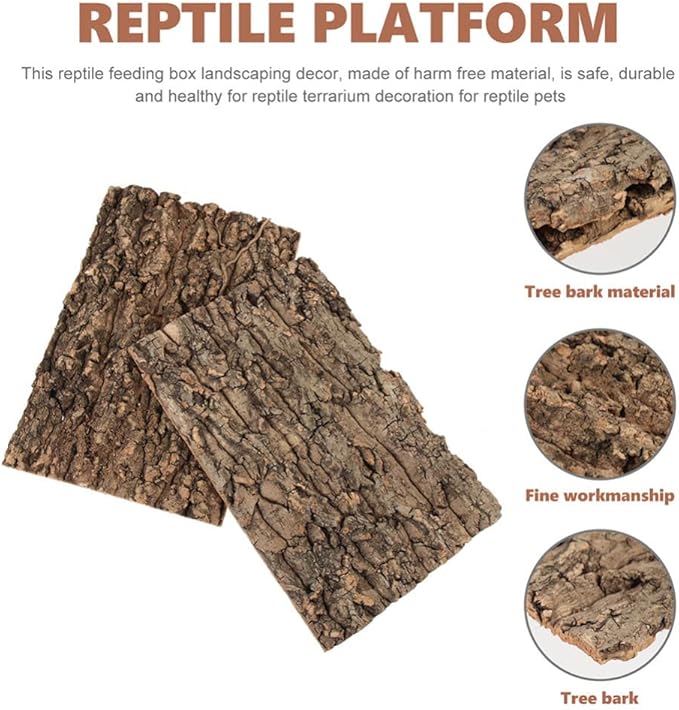 Totority Cork Bark 3Pcs Plants Decor Cork Terrarium Background, Cork Tile Background Decorative Tree Bark Adornment Reptile Climbing Plaything for Gecko Lizard Tortoise Frog Bearded Dragon Tank Access