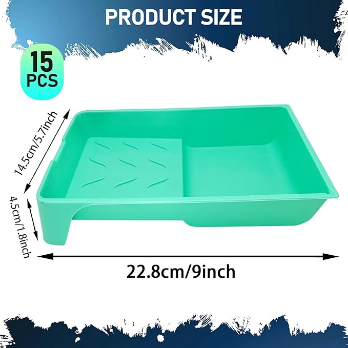 4 Inch Paint Tray, 15 Pack Plastic Paint Roller Tray, Heavy Duty Disposable Paint Pan, Sturdy Home Painting Supplies & Tools for Paint Rollers & Roller Brushes