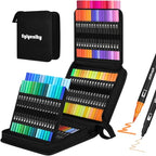 Dual Brush Pens, Markers Adult Coloring Book,100 Colors Art Pens with Fine Point Markers and Brush Tip for Adult Kids Drawing (Black Set)