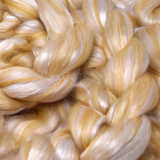 Merino Silk Luxe Tonal Designer Blend. Superfine Merino, Mulberry Silk, Tussah Silk. Top Roving for Spinning or Felting. Champagne Bliss 4oz