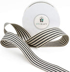 CT CRAFT LLC Ivory Cotton Black Stripes Ribbon 1" x 10 Yards for Home Décor Gift Present Wrapping DIY Crafts Birthday Wedding Bouquet Christmas