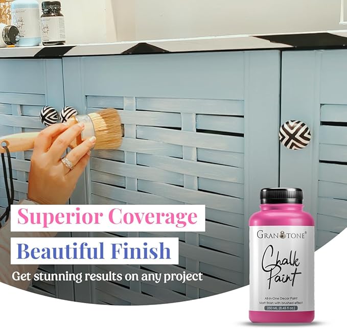 GRANOTONE Chalk Paint for Furniture, Matt-Finish Water-Based Acrylic Paint for Wood, Walls, Metal, Glass, Paper, Fabric Canvas, Maximum Coverage Chalk Paint for Kids & Adults, 250 Ml (WHITE)
