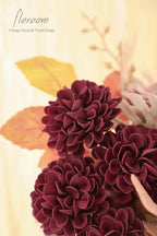 Floroom Artificial Dahlia Flowers 25pcs Real Looking Burgundy Foam Fake Roses with Stems for DIY Wedding Bouquets Dark Red Bridal Shower Centerpieces Floral Arrangements Party Tables Home Decoration