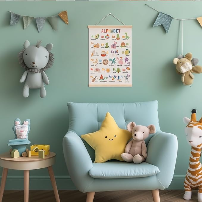 Alphabet Poster Hanger, Alphabet ABC Chart Nursery Decor Wall Decor, Toddler Learning Posters, Educational Posters Wall Art Wall Hanging Banner Farmhouse Living Room Playroom Home Baby Room Decor