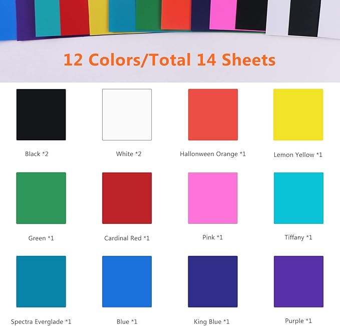 HTVRONT Matte Permanent Vinyl for Cutting Machine - 14 Pack 12" X 12" Permanent Adhesive Vinyl Sheets for Craft Projects, Color Adhesive Bundle Compatible with Cricut Cutting Machine, Silhouette Cameo