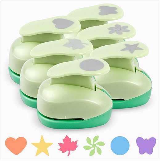 UCEC Paper Punches for Crafting, 1 Inch Craft Puncher, 6 Pcs Hole Punch Shapes Cutters for Paper Craft Heart, Circle, Star, Butterfly, Maple Leaf, Flower Punch Sets for DIY Projects Scrapbook