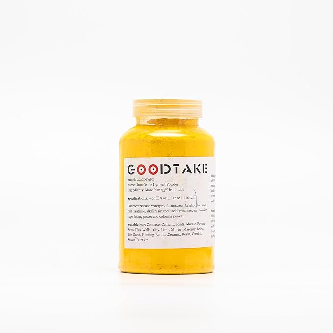 GOODTAKE Concrete Pigment Powder, Yellow Iron Oxide Cement Dye for Pastel Tile Paint, Mortar, Grout (Yellow, 8 oz)