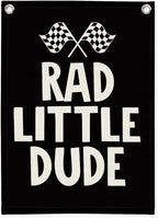 Race Car Room Decor, Rad Little Dude Linen Canvas Banner for Boy Room Decor, Playroom Toddler Boys Bedroom Kidsroom Decor 18x25 Inch