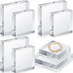 Remerry 8 Pieces Acrylic Display Block 3 x 3 x 1 Inch, 4 x 4 x 1 Inch Clear Polished Acrylic Square Display Cube Block Stand Holder for Rings Jewelry Ornaments