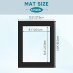 ZBEIVAN 11x14 Black Picture Mats with Core Bevel Cut Frame Mattes for 8.5x11 Pictures - Pack of 5