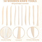 50PCS Wooden Clay Sculpting Tools, 6.2'' Smooth Double Ended Clay Modeling Tools, Polymer Clays Tool Sculpting, Wood Pottery Tool Kit for Ceramics Soap Playdough Carving Supplies