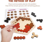 Skrtuan Wooden Hexagon Puzzle for Kids & Adults, Montessori STEM Educational Toy with Colorful Shapes, Logic IQ Brain Teaser Game for Kids, Geometry Tangram Gift