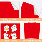 Printable Sticker Paper, 20 Sheets Red Printable Sticker Paper, Laser/Inkjet Printing- Matte Red, Letter Size (8.5" x 11")