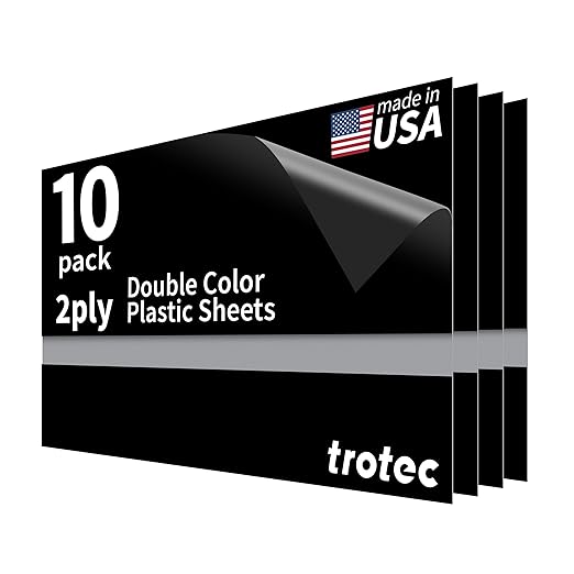 Trotec TroLase Lights | 24"x12"x1/250"(0.1mm thick) | Adhesive-Backed Flexible Laser Engraving Sheet/Film for Decal & Label | Double Color Plastic Sheet for Engraving | Black/Silver | 10pcs