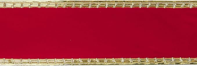 MEEDEE Red Velvet Ribbon 2.5 Inch With Gold Greek Key Edge - 10 Yards Wired Christmas Ribbon for Tree Decoration, Topper Bow, Garland