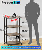Media Stand with Detachable Baskets, 4-Tier AV Media Stand Corner Shelf for DVD Players/Cable Boxes/Games Consoles, Audio Storage Rack for Living Room, Gaming Room, Music Studio, Black