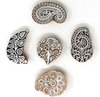 Handcarved Wooden Block Stamp for Printing Scrapbooking/Wooden Stamps for Project Designing/Fabric Textile/Clay/Pottery Craft/Tattoo | Set of 5 | Hashcart®