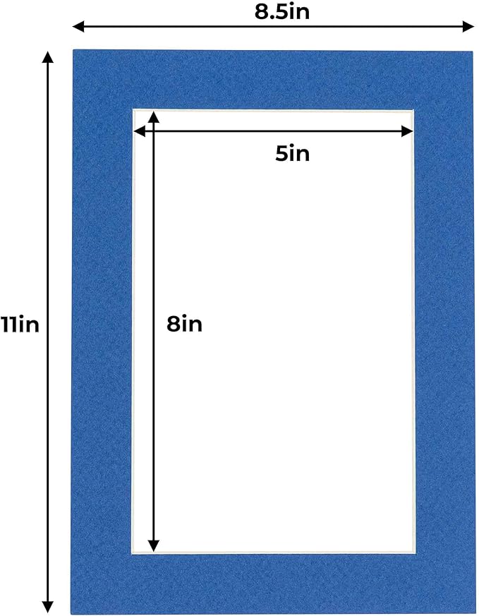 5.5x8.5 Mat for 8.5x11 Frame - Precut Mat Board Acid-Free Royal Blue 5.5x8.5 Photo Matte For a 8.5x11 Picture Frame, Premium Matboard for Family Photos, Show Kits, Art, Picture Framing, Pack of 1 Mat