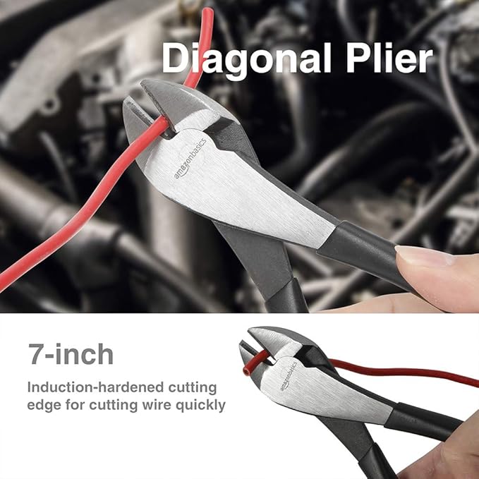 Amazon Basics Pliers Set, Hand Tools for Precision, Set of 4, Black and Silver