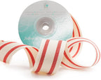 CT CRAFT LLC Ivory Cotton Red Stripes Ribbon 1" x 10 Yards for Home Décor Gift Present Wrapping DIY Crafts Birthday Wedding Bouquet Christmas