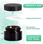 1OZ Amber Glass Jars with lids, 36 Pack Empty Cosmetic Jars, Refillable Airtight Wide Mouth Container for DIY, Sample, Cream, Lotion, Candle Making, Powder, Cosmetic