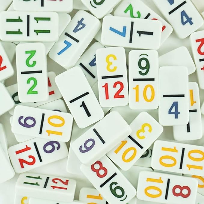 Mexican Train Dominoes Set - Double 12 Dominoes, 91 Tiles Game with Leather Box for Kids, Adults and Family