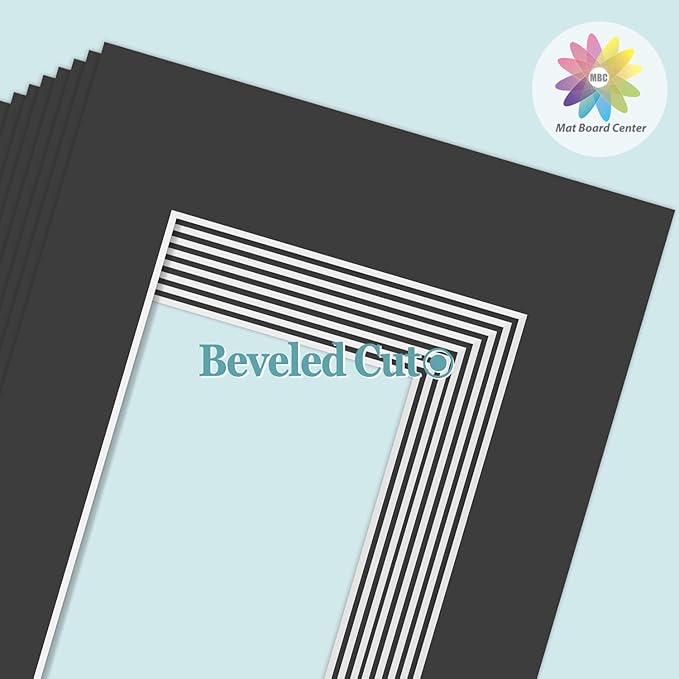 MBC MAT BOARD CENTER, 10 Pack 8x10 for 6x8 Black Picture Mats Frame Mattes, Bevel Cut, Acid Free, 4-ply Thickness