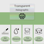 3x2 Inch Transparent Holographic Thermal Labels Stickers, Clear Self-Adhesive Direct Thermal Labels, Perforation Line Design& Waterproof- 200 Sheets