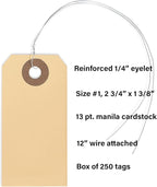 Shipping Tags with Wire Ties #1-2 3/4” x 1 3/8” - 250 Blank Manilla Tags with Wire Attached and Reinforced Hole, Wire Labels Write On