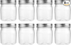 novelinks 8 oz Clear Plastic Jars with Screw-On Lids - BPA-Free Refillable Storage Containers for Slime, Spices, Crafts, Kitchen & Home Organization (8 Pack,Silver)