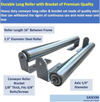 Long Roller with Bracket Set | 16" Length, 1.5" Diameter | Galvanized Steel | Versatile Support for Roller Stands, Woodworking, and Conveyors | Pack of 2