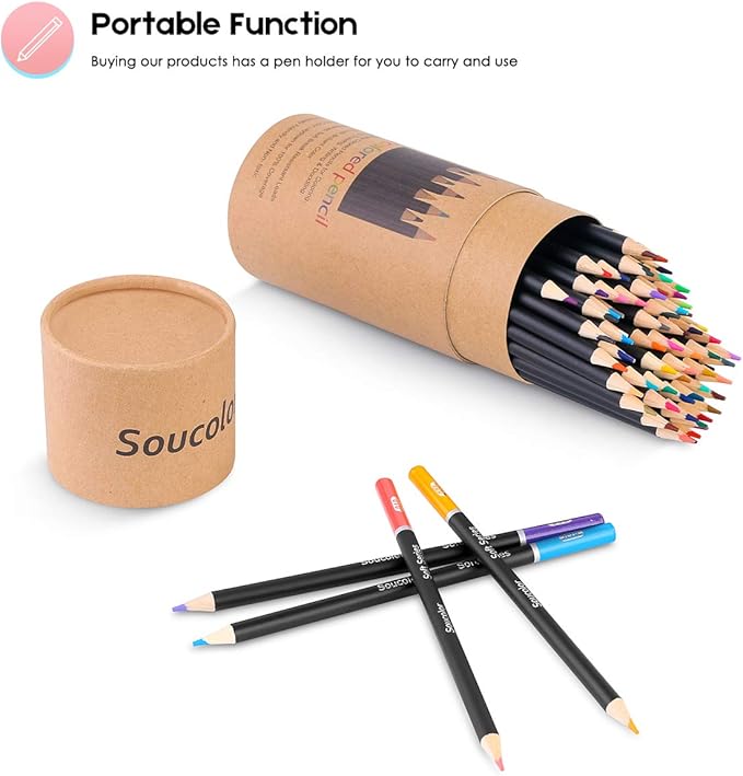Soucolor 72 Colored Pencils Set - Premium Art Supplies for Kids, Students & Adults - Vibrant Colors, Smooth Writing, Easy Blending and Shading, Perfect for Coloring Books, Sketching & Drawing Pads