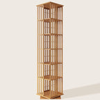 XIMN 360° Rotating Bamboo CD/DVD Shelf - 6-Tier Space-Saving Media Storage Cabinet for Movies, Organizer with Super Compact Design