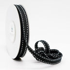 CT CRAFT LLC Black Cotton White Stitched Ribbon 3/8" x 10 Yards for Home Décor Gift Present Wrapping DIY Crafts Birthday Wedding Bouquet Christmas