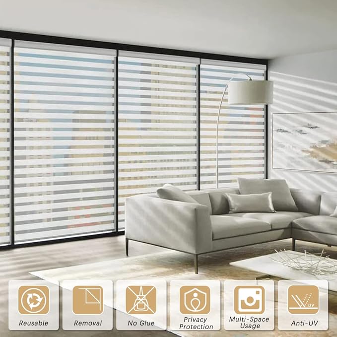 Qualsen Window Films Privacy Frosted Stripe Window Film Blinds Windows Privacy Windows Glass Films for Meeting Room Home Office 17.4x78.7 inch(44.3x200cm