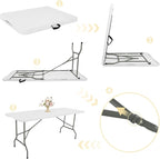 Set of 2 Folding Table 5 FT Camping Table Portable Heavy Duty Plastic Rectangular Outdoor Dining Table Steel Legs Fold-in-Half with Carrying Handle for Indoor,Picnic,Party,Wedding,Events(White)