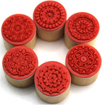 DECORA 6 Pieces Floral Pattern Round Wooden Rubber Stamp for Scrapbooking