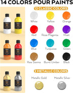 Nicpro 14 Colors 8.45oz Acrylic Pour Paint Supplies Kit, Large Volume Premixed High Flow Painting Bulk Set with Canvas, Wood Natural Slices, Pouring Oil, Tools Gloves, Strainer, Cups for Beginner DIY