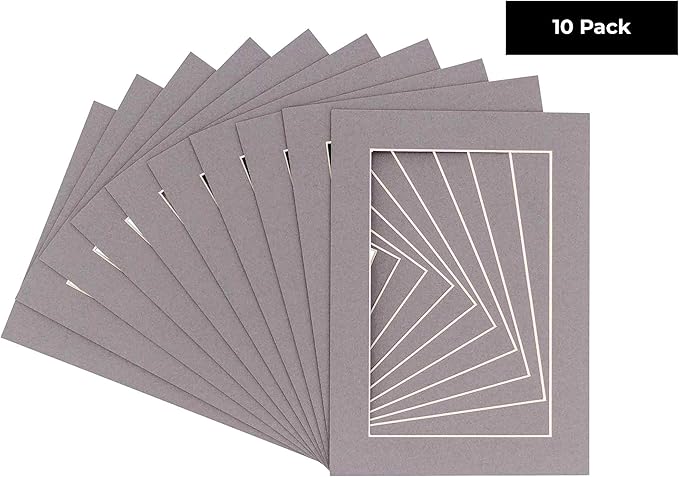 5.5x8.5 Mat for 8.5x11 Frame - Precut Mat Board Acid-Free Charcoal 5.5x8.5 Photo Matte for a 8.5x11 Picture Frame, Premium Matboard for Family Photos, Show Kits, Art, Picture Framing, Pack of 10 Mats