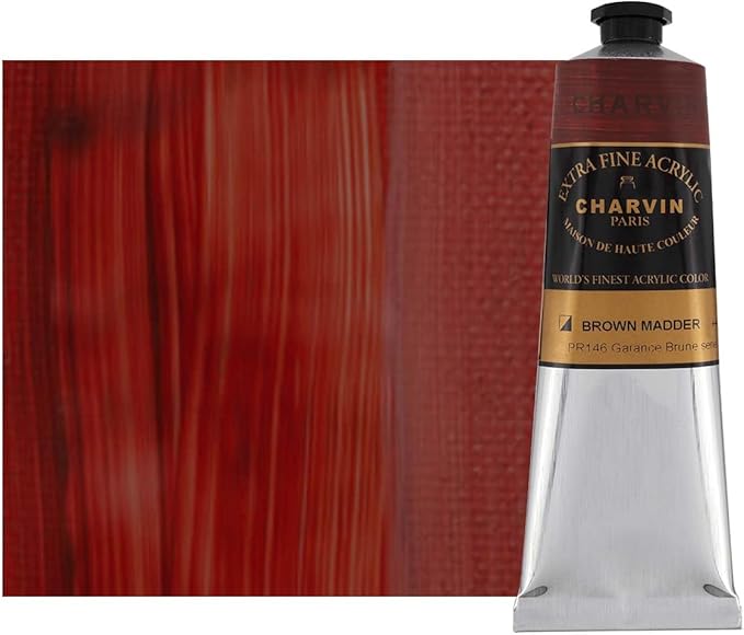 Charvin Extra Fine Professional Acrylic Paint - Brown Madder, 60ml Tube, Triple-Milled, Lightfast Pigments, Open Stock Artist Acrylic Paints in Nature-Inspired Hues