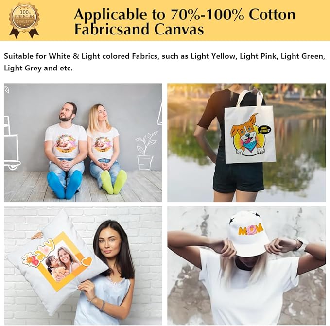 TransOurDream Upgraded Iron on Heat Transfer Paper for T Shirts (30 Sheets, 8.5x11") Iron on Transfers for Light Fabric Printable Heat Transfer Vinyl for Inkjet Printer (L2-30)